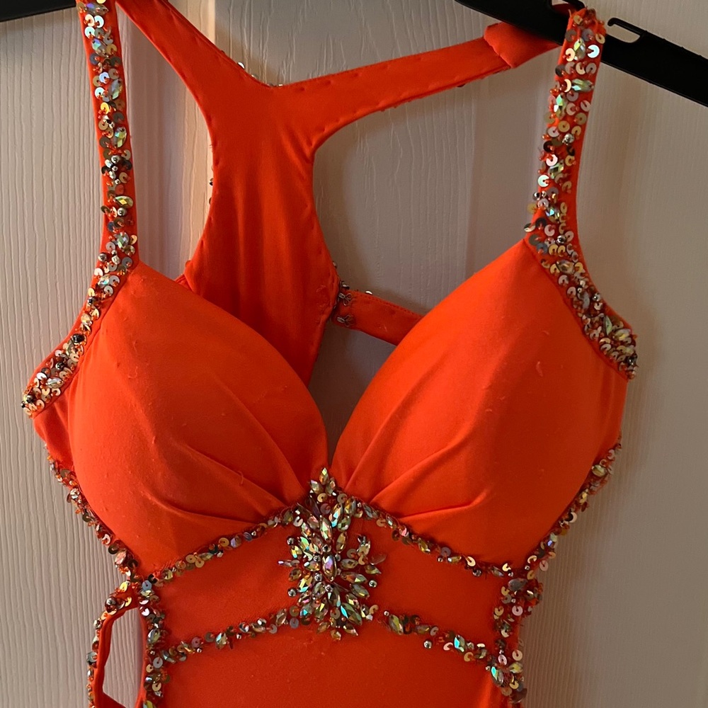 Orange Sequin Embellished Dress
